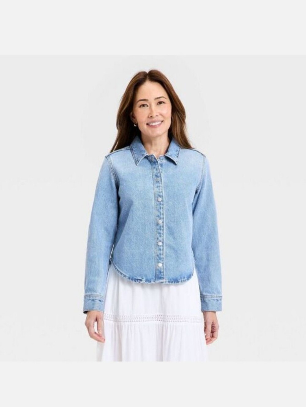 Universal Thread Light Wash Denim Button-Up Shirt Jacket - Light Blue S